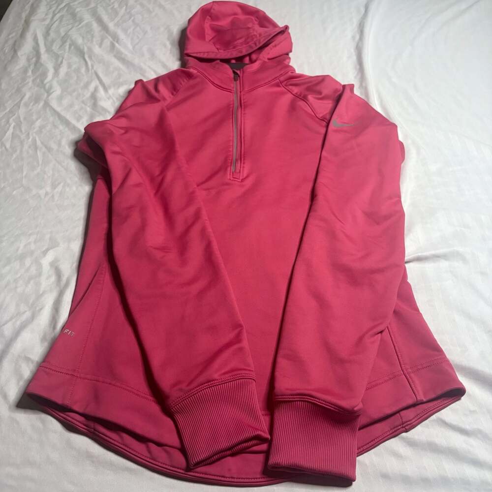 Nike Dri-FIT 1/4 Zip Hooded Running Top Pink Women's Size M